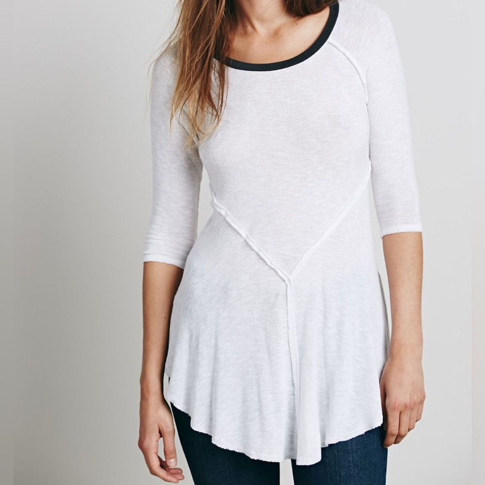 Free People Intimately White Black 3/4 Sleeve Weekend Layering Top